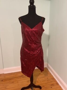 Fiesta Red Sequin Wrap Mini Dress